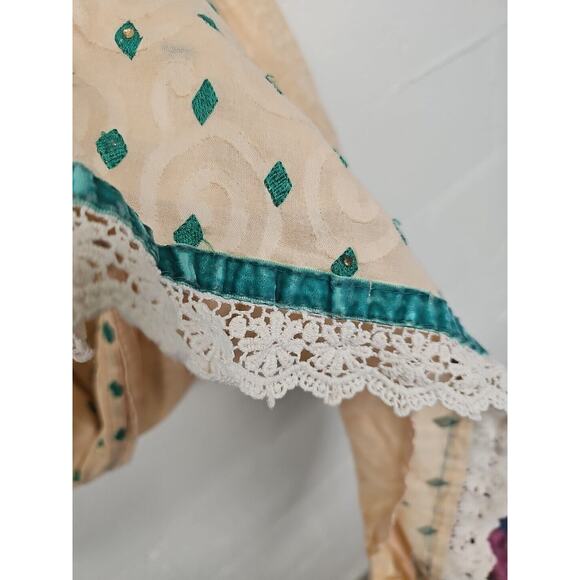 Vintage Cultural Kurta Sheath Floral Pink Green Sheath Indian Dress Sz Small - Picture 4 of 10